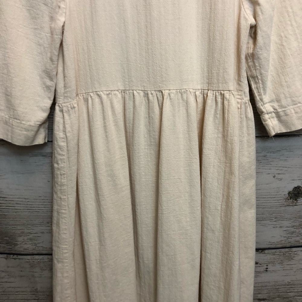 Rachel Oatmeal Cottage Core Button Up Midi Dress - Picture 14 of 16